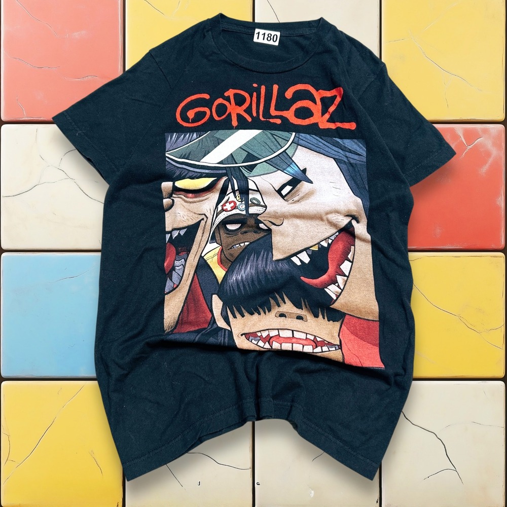 Vintage Y2K Gorillaz Band Tee Mens Black Small Concert Tour Promo Music Shirt